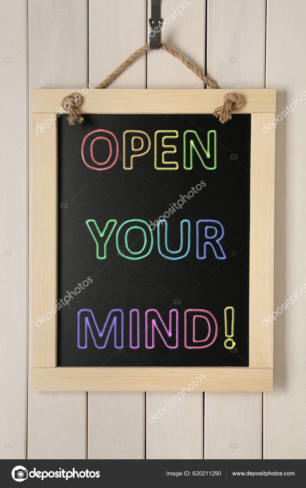 Small Chalkboard Motivational Quote Open Your Mind Hanging White